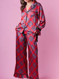 Red Festive Plaid Satin PJ Set