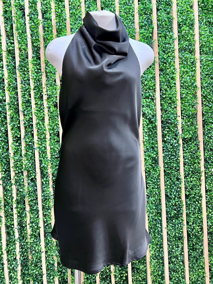 Satin Cowl Neck Short Dress