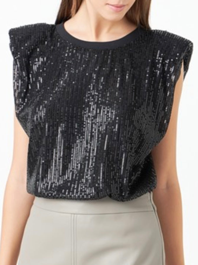 Sequin Shoulder Pad Top