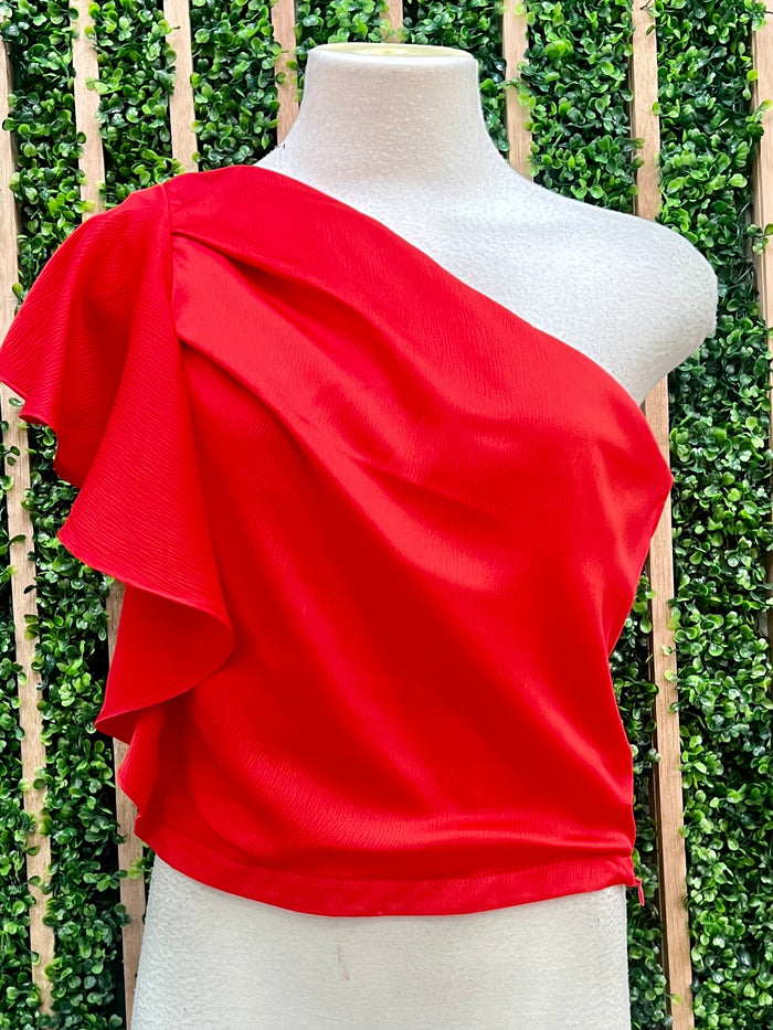 Red Ruched One Shoulder Top