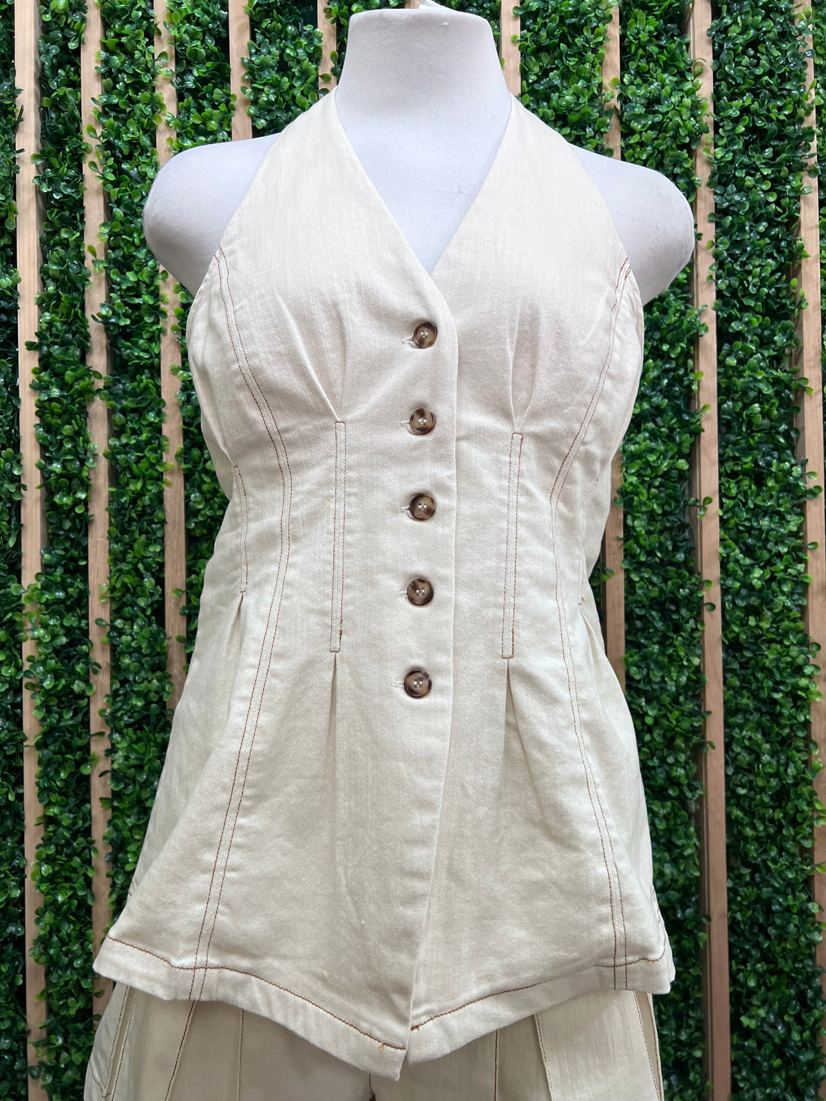 Stitch Detail Tailored Halter Button-Front Vest