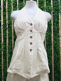 Stitch Detail Tailored Halter Button-Front Vest