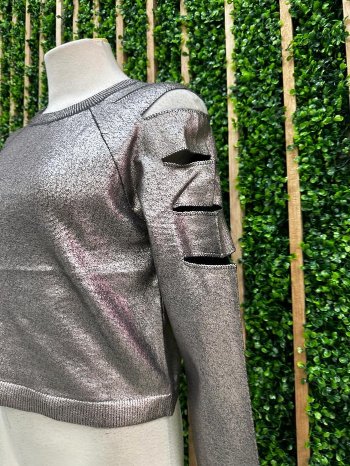 Dark Silver Foil Cutout Sweater