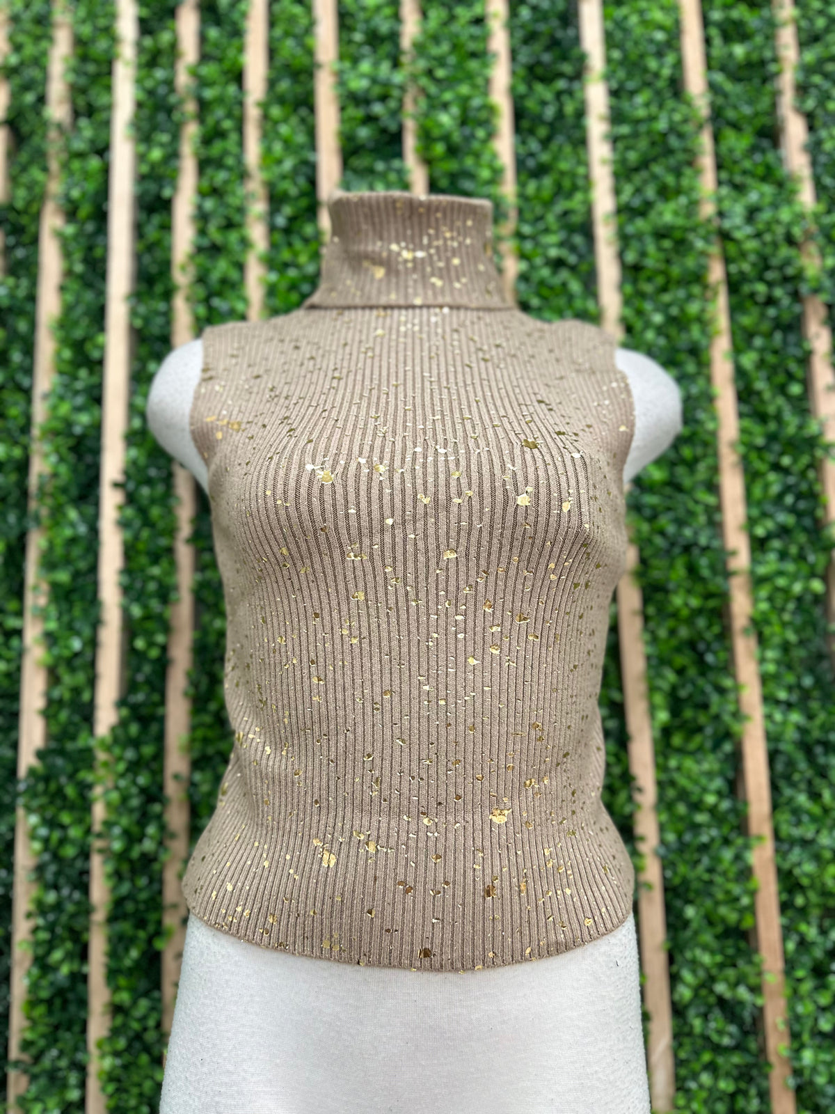 Gold Foil Detail Turtle Neck Crop Top