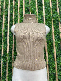 Gold Foil Detail Turtle Neck Crop Top