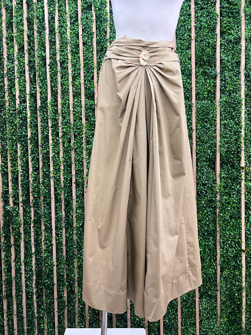Sand Gold floral Detail Midi Skirt