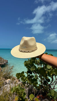 Structured Stiff Wide Brim Fedora Hat with Beaded Band