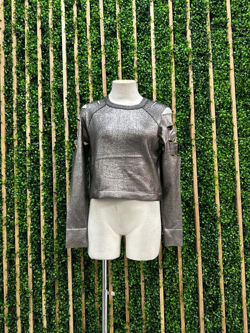 Dark Silver Foil Cutout Sweater