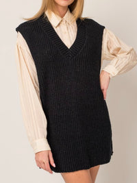 Black V Neck TUnic Knit Vest