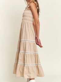 Beautiful Khaki Ivory Tiered Maxi Dress