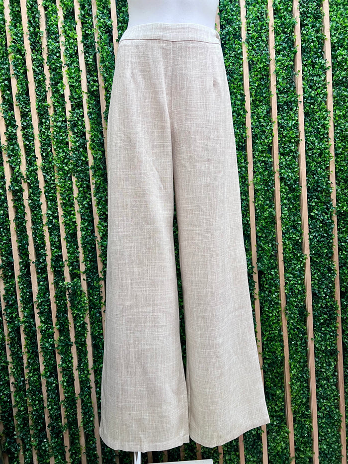 Mocha Pom-Pom Wide-Leg Pants