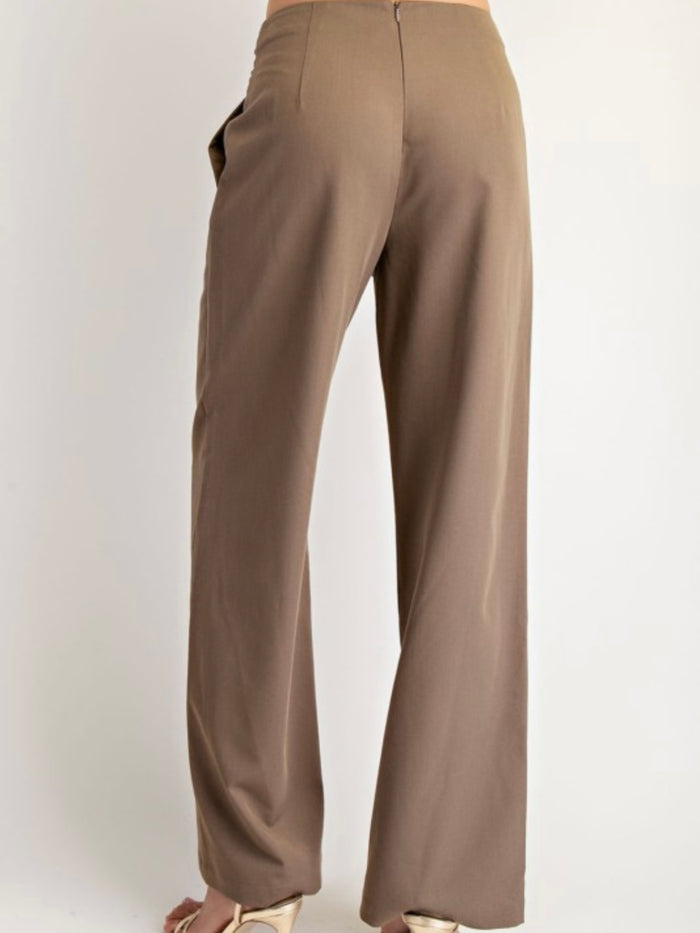 Mocha Front Trim Ruched Woven Pants
