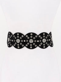 Black Silver Studded Faux Leather Disc Belt