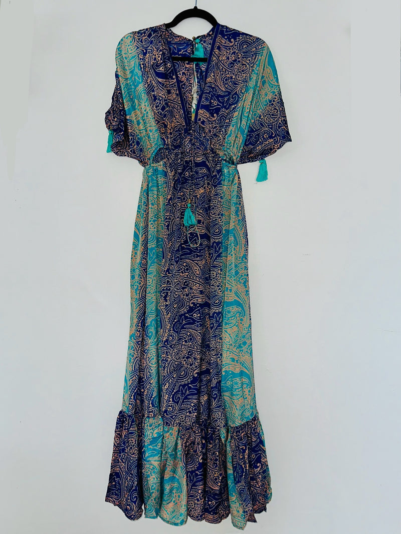 Blue Paisley Cutout Kimono maxi