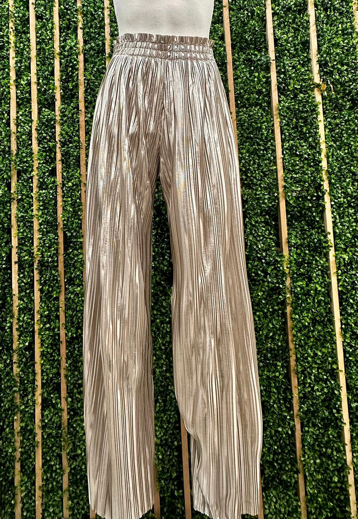 Silver Pleated Wide Leg Pant