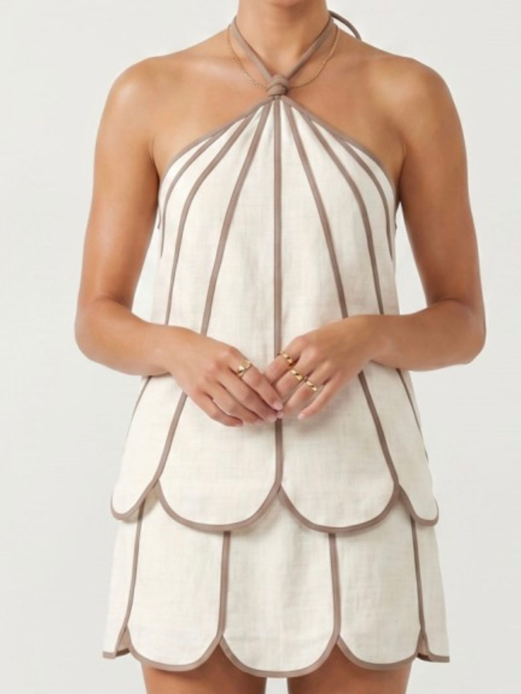 Scallop Trim Linen Mini Skirt