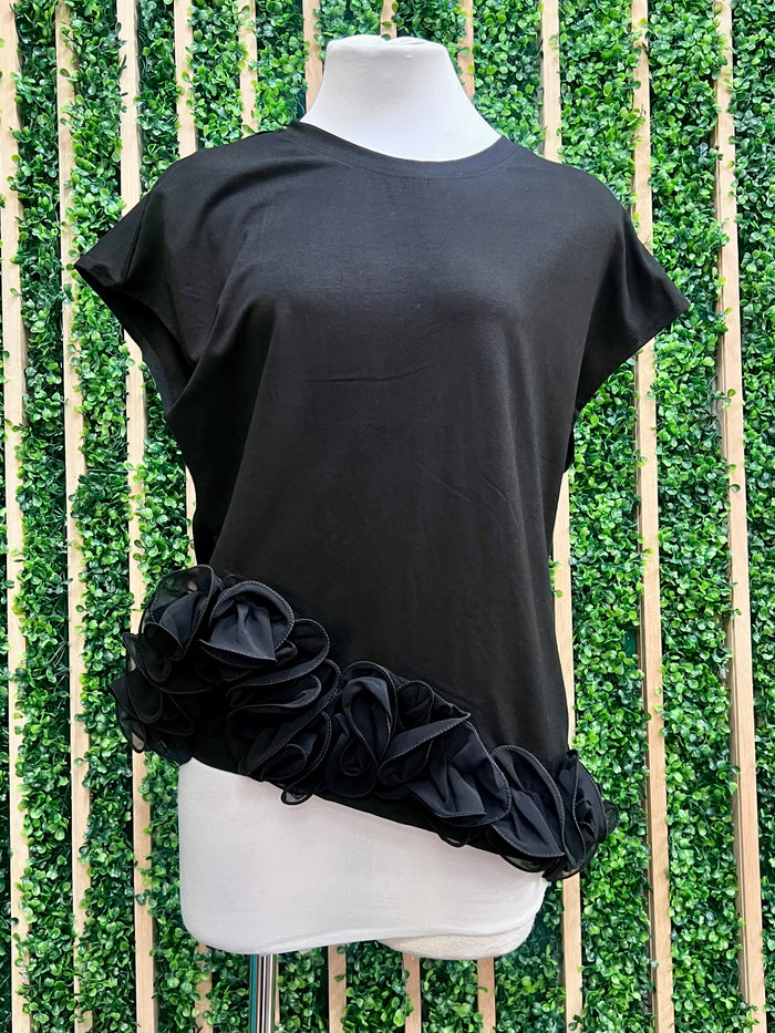 3D Floral Appliqué Trim Crop Shirt