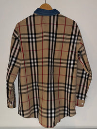Khaki Plaid Mickey Embroidered Patch  Long Blouse