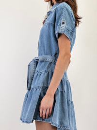 Collared Denim Tiered Short Dress