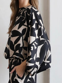 Black Ivory Print Boat Neck Top