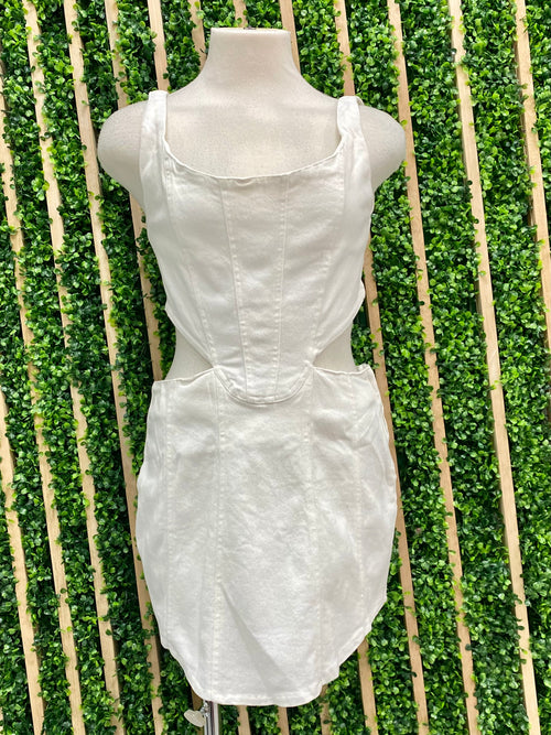 White Denim Cutout Short Dress