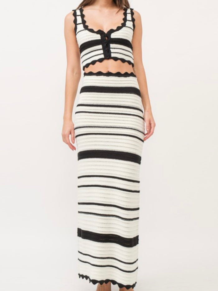 Ivory Black Crochet Knit Maxi Set