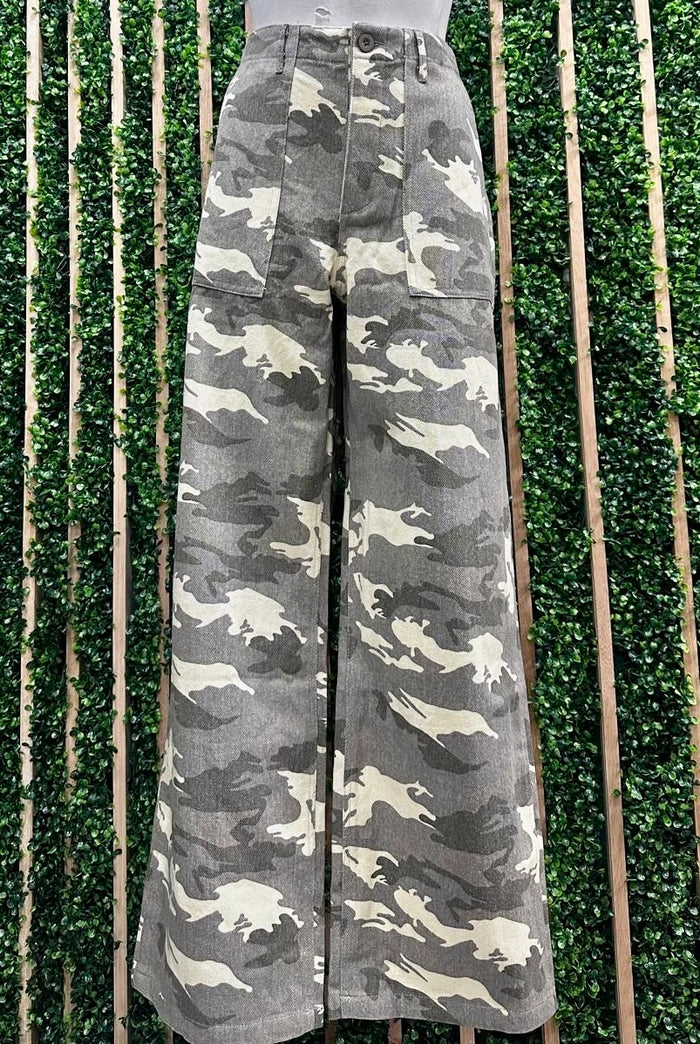 Wide Straight Leg Camo Pants
