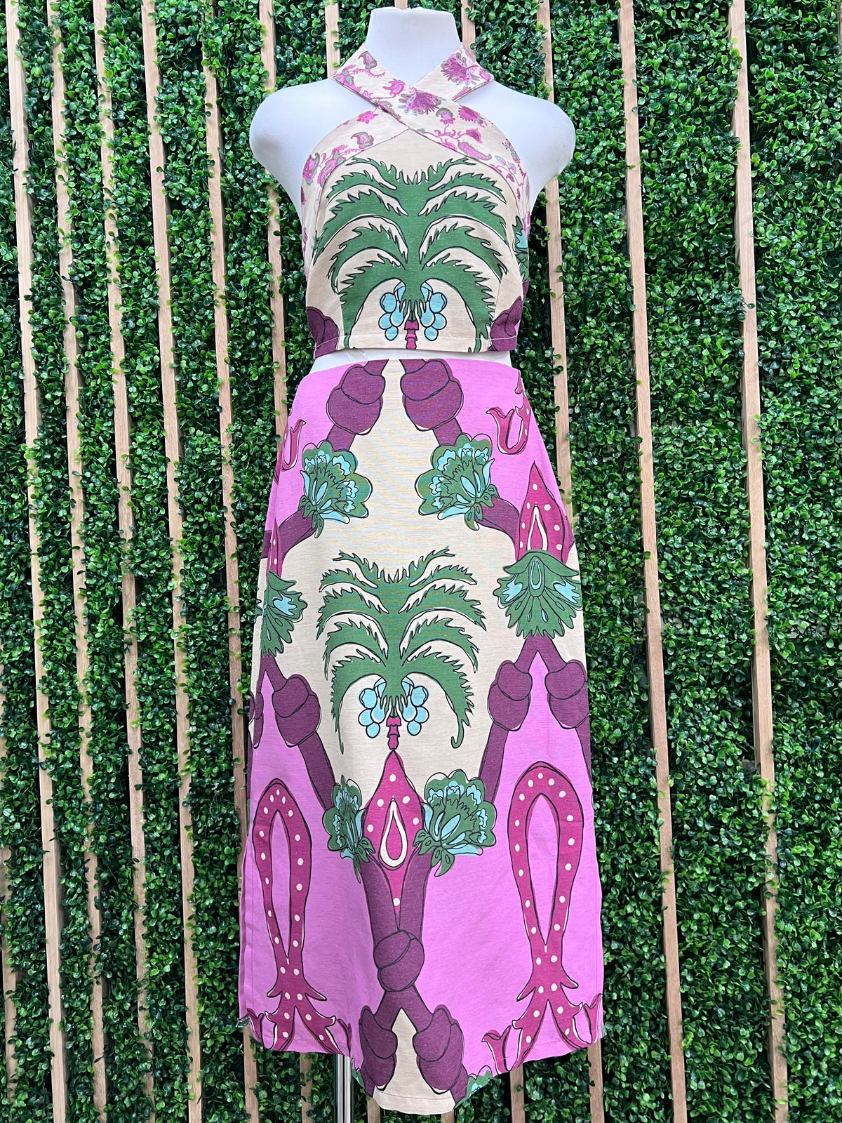 Tropical Purple Print Midi Skirt