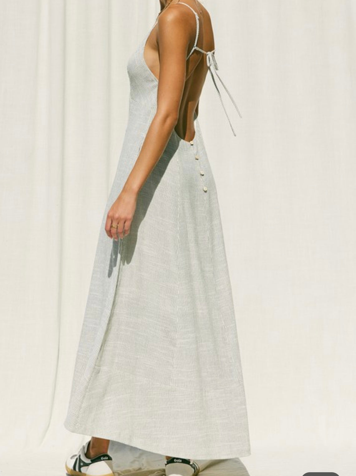 Natural Linen Striped maxi Dress