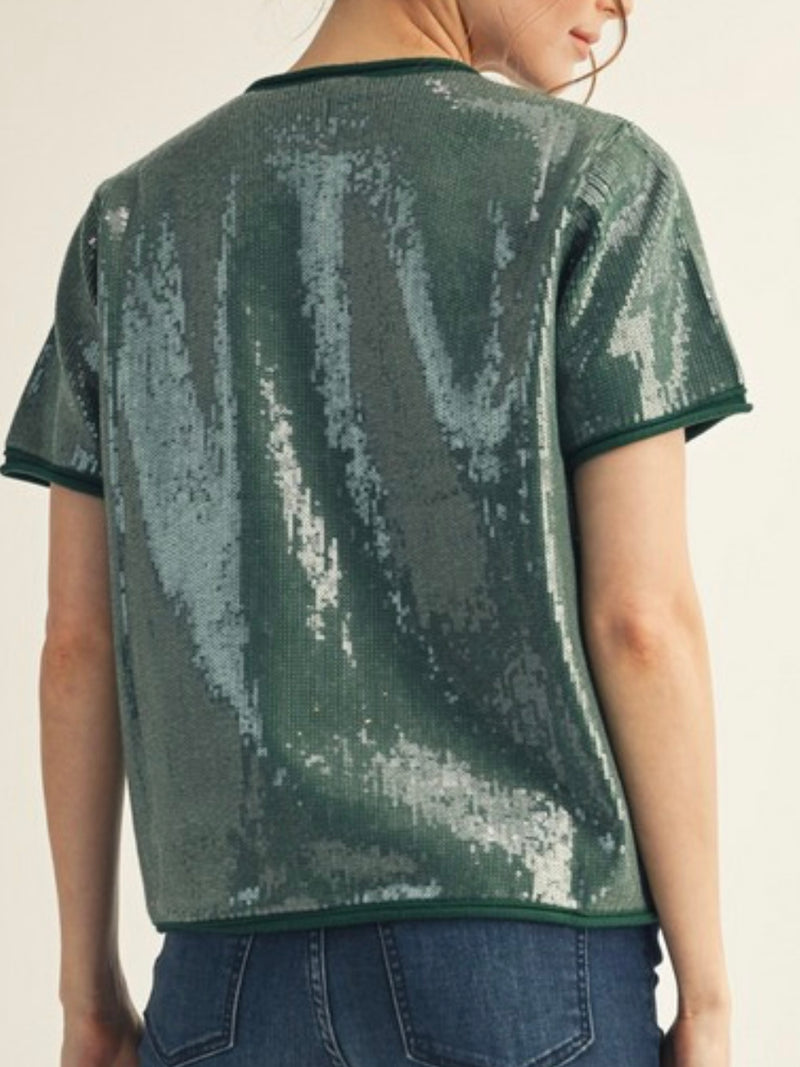 Tiny Sequins Covered Short Sleeve Top