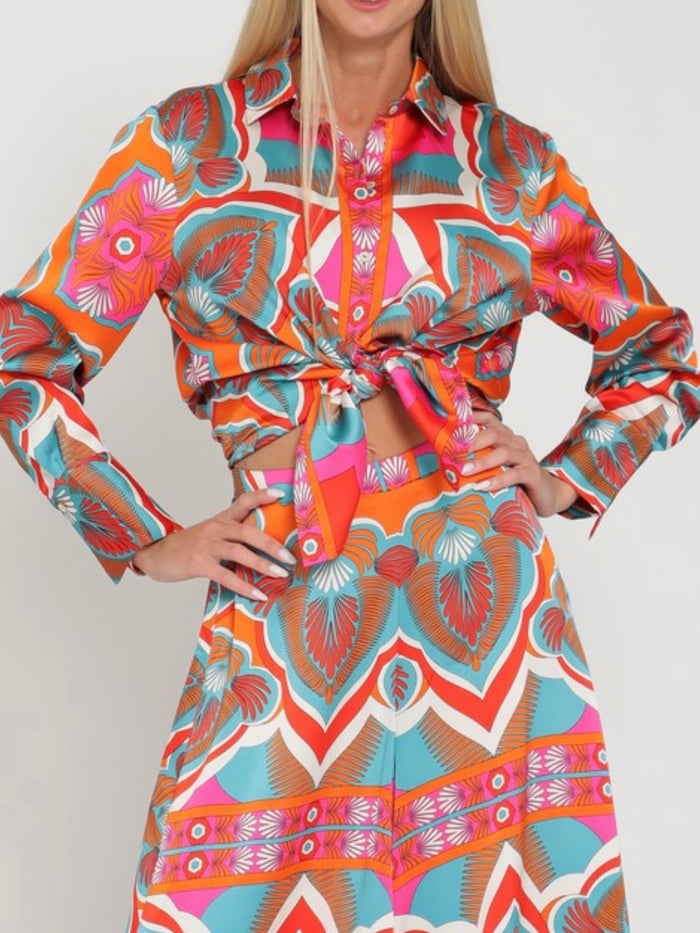 Fuchsia Tangerine Print Blouse
