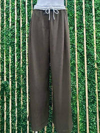 Contrast Waist Wide Leg Mocha PAnt