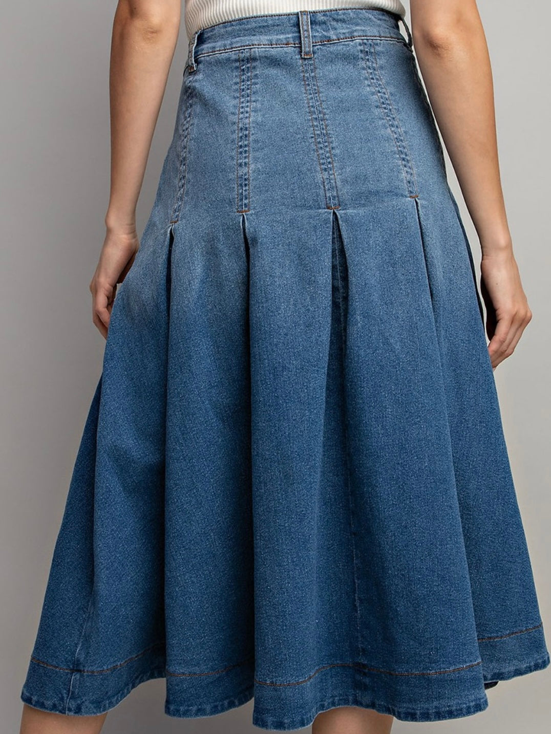 Denim Flared Midi Skirt