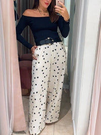 Cream Dots Wide Leg Pant