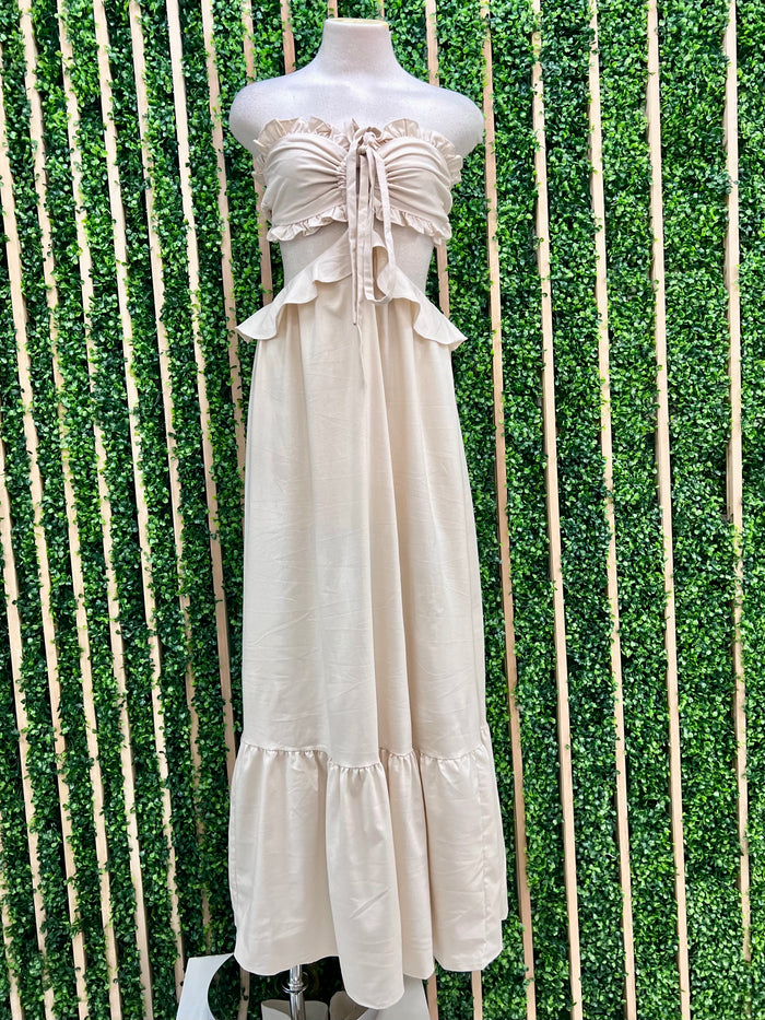 Beautiful Ivory Halter Cutout Maxi Dress