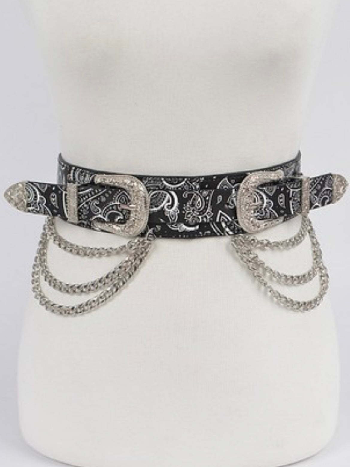 Black Bandana Silver Two Buckle Chain Waist Belt