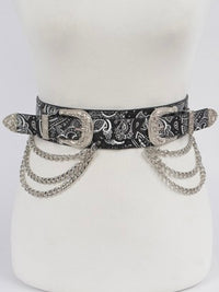 Black Bandana Silver Two Buckle Chain Waist Belt