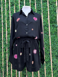 Tropical Embroidered Blouse Pant Set