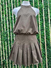 Brown Beige Halter Neck Short Dress