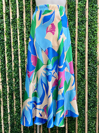 Blue Coastal Dream Satin Midi Skirt
