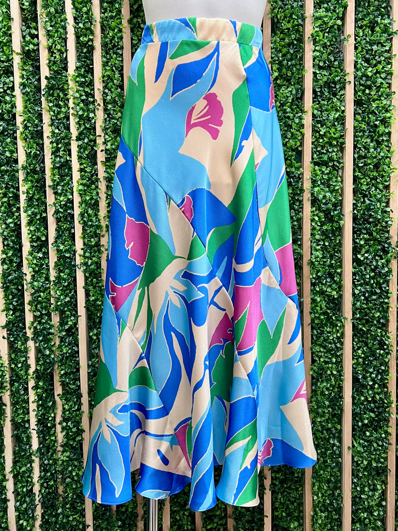 Blue Coastal Dream Satin Midi Skirt