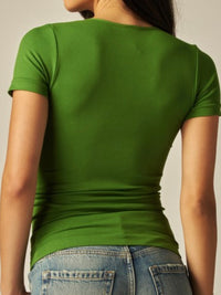 V Neck Short Sleeve Long Basic Top
