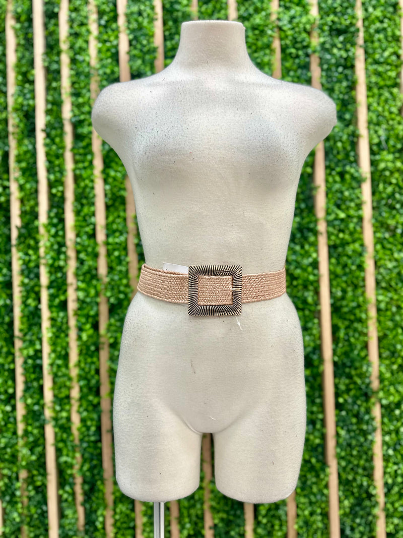 Textured Gold Square Raffia Belt