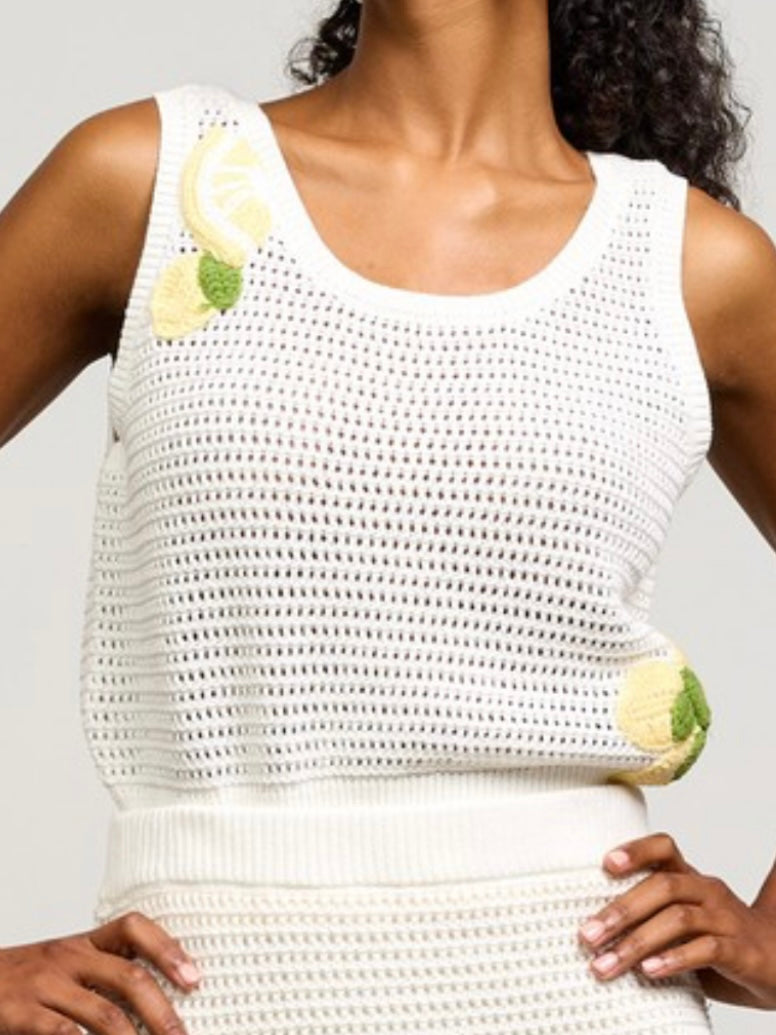 Off White Lemon Embroidered Knit Top
