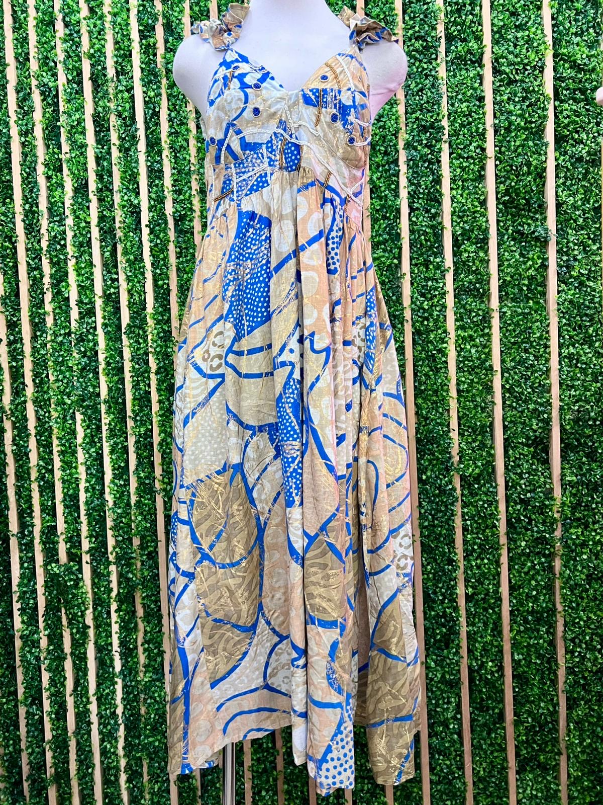 Italy Ruffled Shoulder Abstract Maxi Dress