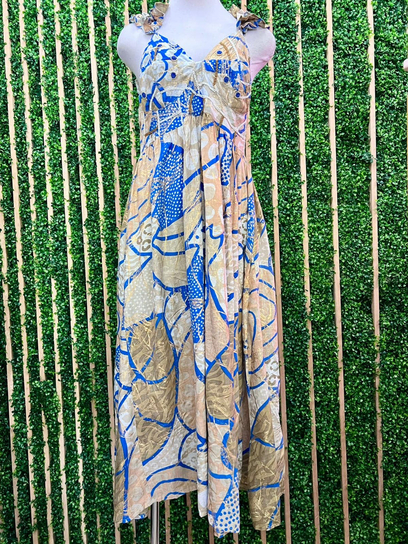 Italy Ruffled Shoulder Abstract Maxi Dress