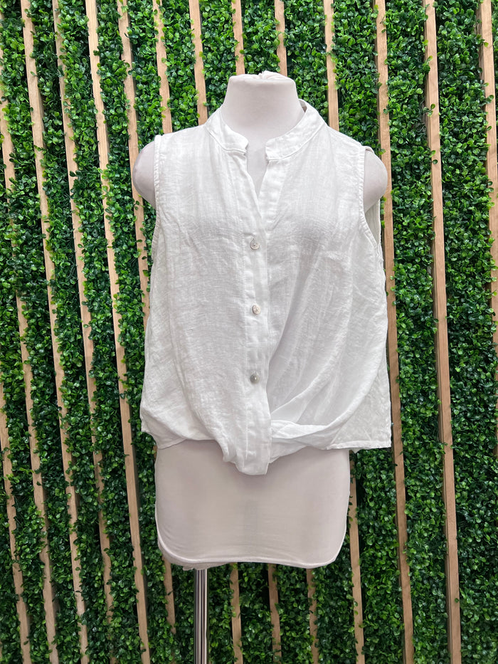 Front Twist Detail Sleeveless Linen Blouse