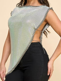Iridescent Silver Mesh Asymmetrical Top
