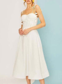 Beautiful White Bustier Shoulder Tie Midi Dress