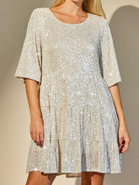 Champagne Sequin Tiered Short Sleeve Dress